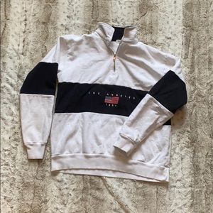 Women’s White and Blue Zip-Up Sweater